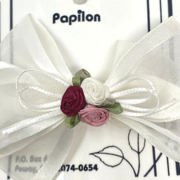 Nordstrom Papilon Kids Flower Girl White Sheer Satin Bow Hair Clip Rosettes - Picture 2 of 6